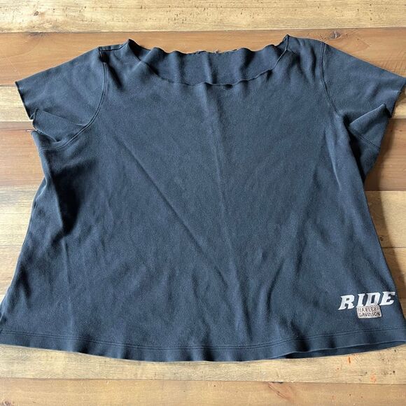 Harley-Davidson Black Cropped Over Sized Vintage Style Tee - size XL - Picture 1 of 7